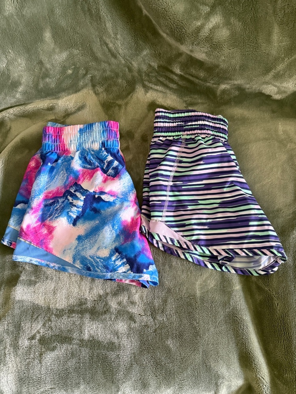 Athletic Works Girls Blue Pink Purple Striped and Tie-Dye Active Shorts